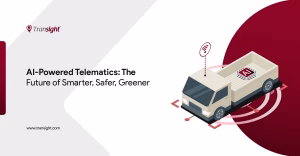 Image of a white truck along with writing "AI powered telematics: the future of smarter